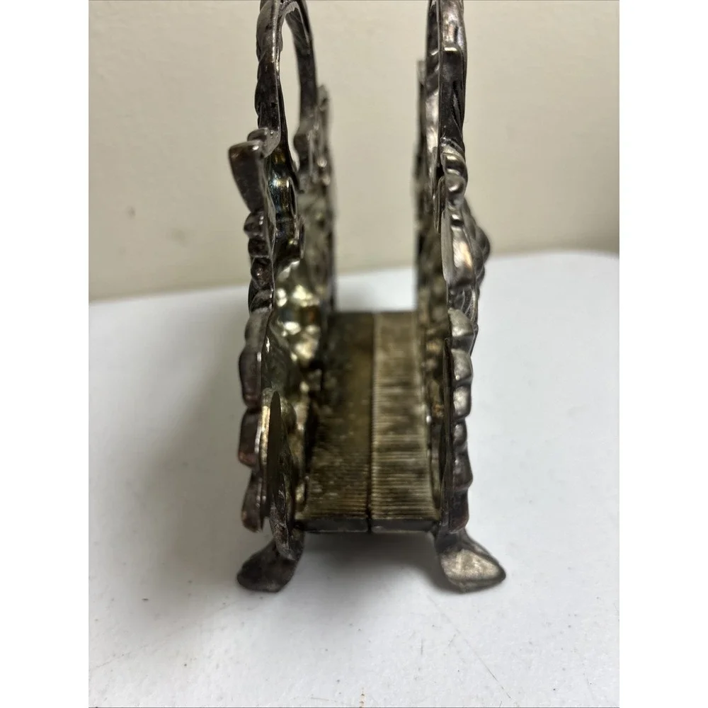 Vntg Silver Plated Napkin Holder w/ Ornate Grape Design by Studio Silversmiths